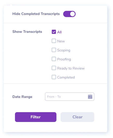 Transcript filter