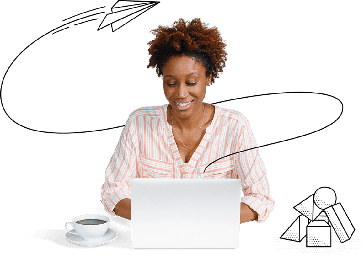 Happy female stenographer using laptop