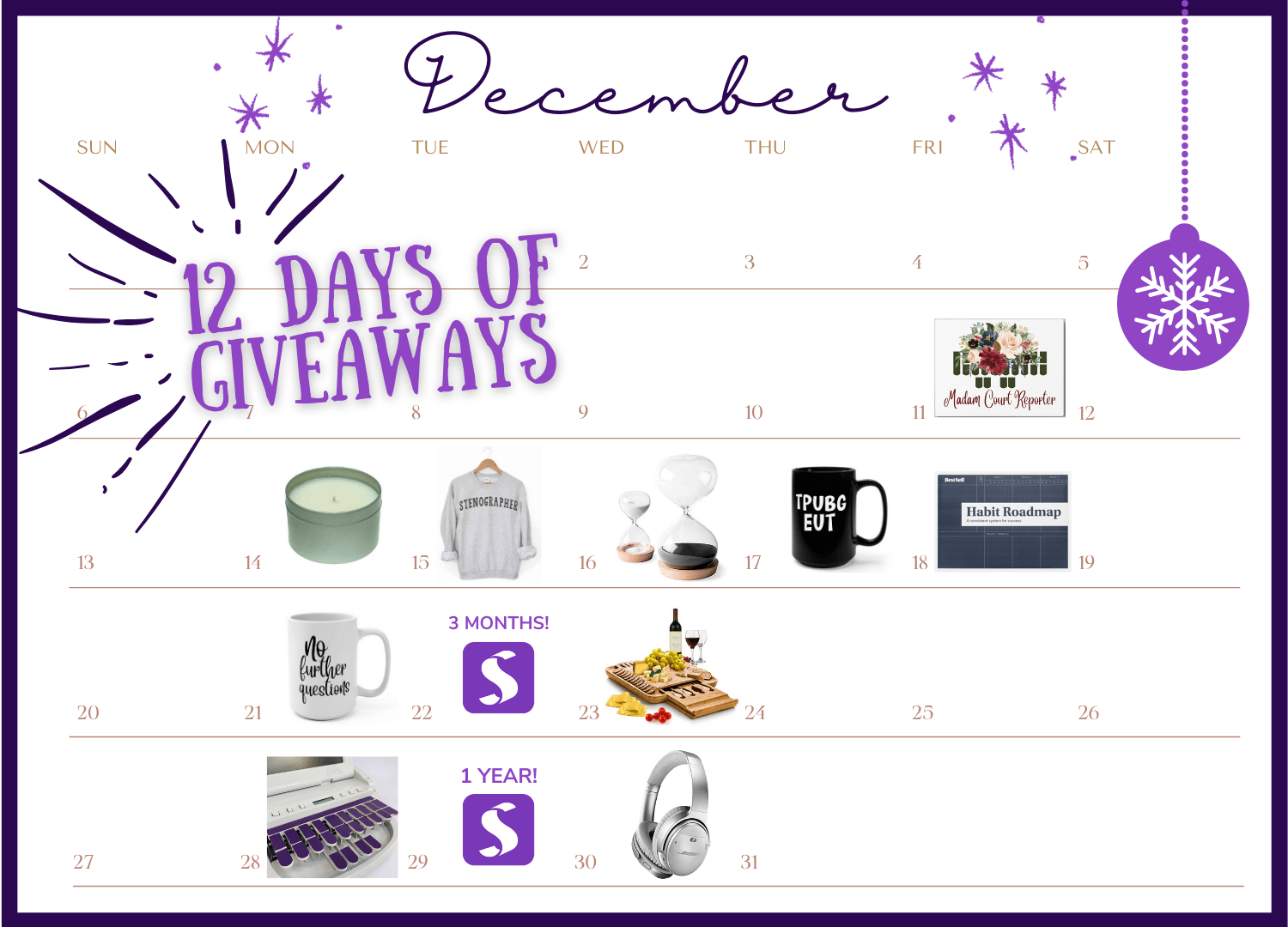 Stenovate giveaway prize calendar